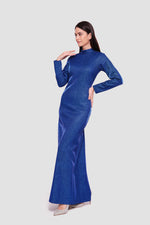 Load image into Gallery viewer, Sara Midnight Blue Glitter Fabric High Neck Maxi Dress
