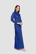 Load image into Gallery viewer, Sara Midnight Blue Glitter Fabric High Neck Maxi Dress
