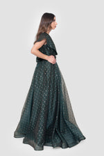 Load image into Gallery viewer, Maristella Embellished Geometric Deep Teal Mesh Maxi Dress
