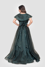 Load image into Gallery viewer, Maristella Embellished Geometric Deep Teal Mesh Maxi Dress

