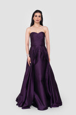 Load image into Gallery viewer, Vivienna Strapless Ruched Gown In Deep Plum Taffeta
