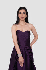 Load image into Gallery viewer, Vivienna Strapless Ruched Gown In Deep Plum Taffeta
