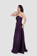 Load image into Gallery viewer, Vivienna Strapless Ruched Gown In Deep Plum Taffeta
