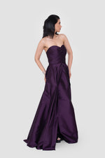 Load image into Gallery viewer, Vivienna Strapless Ruched Gown In Deep Plum Taffeta
