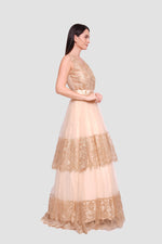 Load image into Gallery viewer, Jasmine Gold Tulle And Lace Open Back Sleeveless Maxi Dress
