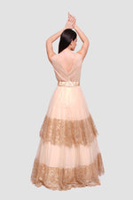 Load image into Gallery viewer, Jasmine Gold Tulle And Lace Open Back Sleeveless Maxi Dress
