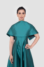 Load image into Gallery viewer, Kate Satin Emerald Green Midi Dress With Detachable Cape
